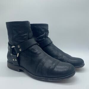 Frye Phillip Harness Boot Black Leather Short Cowboy Western Ring Women's size 7